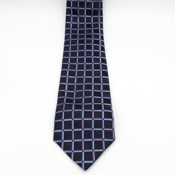 Michael Kors Navy Blue Purple Checker Neck Tie - Picture 2 of 7